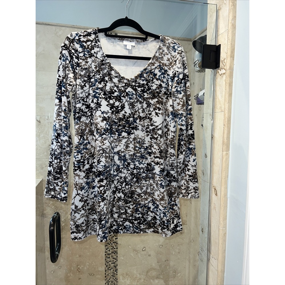 J Jill Pure Jill Womens Velvet Shift Dress Long Tunic XS Floral Multicolor
